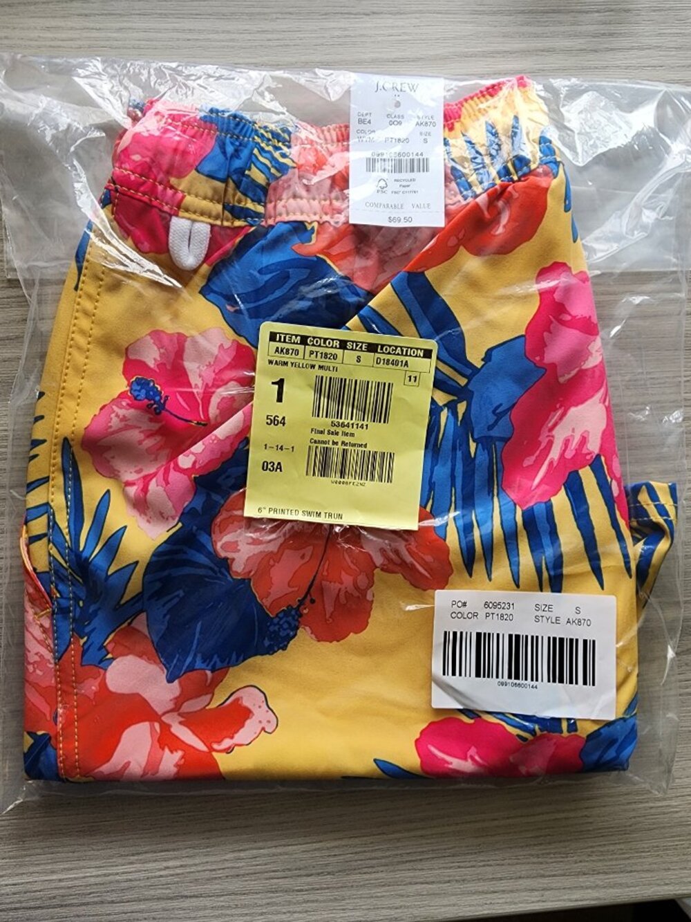 J.Crew Factory Men's Stretch Swim Floral Hawaiian Tropical Trunks 6"